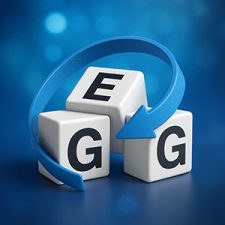 Illustration des Gebäudeenergiegesetzes: GEG-Würfel mit rotierendem Pfeil